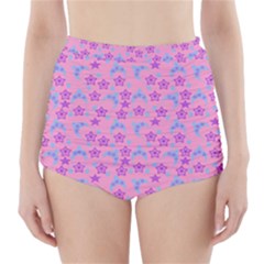 Pink Star Blue Hats High-Waisted Bikini Bottoms