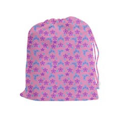 Pink Star Blue Hats Drawstring Pouches (Extra Large)