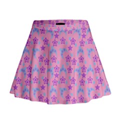 Pink Star Blue Hats Mini Flare Skirt