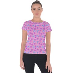 Pink Star Blue Hats Short Sleeve Sports Top 