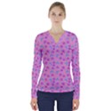 Pink Star Blue Hats V-Neck Long Sleeve Top View1