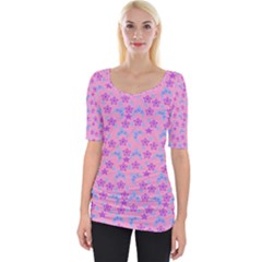 Pink Star Blue Hats Wide Neckline Tee