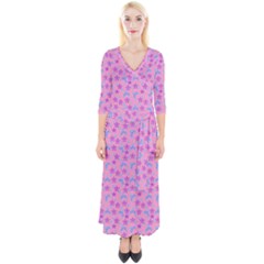 Pink Star Blue Hats Quarter Sleeve Wrap Maxi Dress