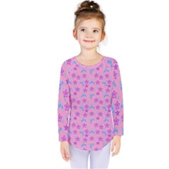 Pink Star Blue Hats Kids  Long Sleeve Tee