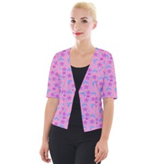 Pink Star Blue Hats Cropped Button Cardigan