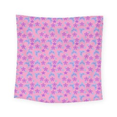 Pink Star Blue Hats Square Tapestry (Small)