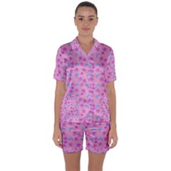 Pink Star Blue Hats Satin Short Sleeve Pyjamas Set