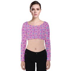 Pink Star Blue Hats Velvet Crop Top