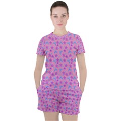 Pink Star Blue Hats Women s Tee and Shorts Set