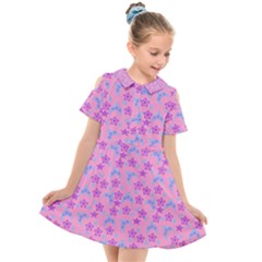 Pink Star Blue Hats Kids  Short Sleeve Shirt Dress