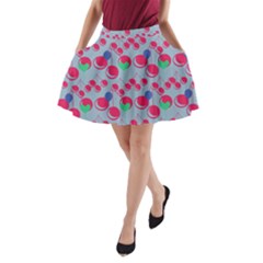 Bubblegum Cherry Blue A-line Pocket Skirt by snowwhitegirl