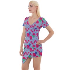 Bubblegum Cherry Blue Short Sleeve Asymmetric Mini Dress by snowwhitegirl