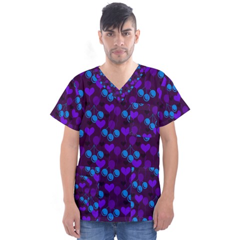 Night Cherries Men s V-neck Scrub Top by snowwhitegirl