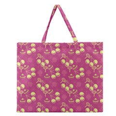 Yellow Pink Cherries Zipper Large Tote Bag