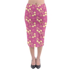 Yellow Pink Cherries Midi Pencil Skirt