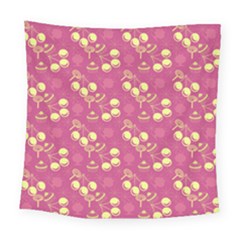Yellow Pink Cherries Square Tapestry (large)