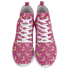Yellow Pink Cherries Men s Lightweight High Top Sneakers by snowwhitegirl