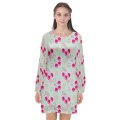 Bubblegum Cherry Long Sleeve Chiffon Shift Dress  by snowwhitegirl