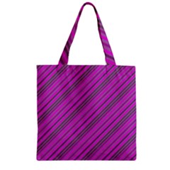 Pink Violet Diagonal Lines Zipper Grocery Tote Bag by snowwhitegirl