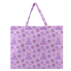 Violet Pink Flower Dress Zipper Large Tote Bag