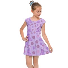 Violet Pink Flower Dress Kids Cap Sleeve Dress