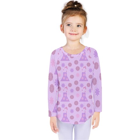 Violet Pink Flower Dress Kids  Long Sleeve Tee by snowwhitegirl