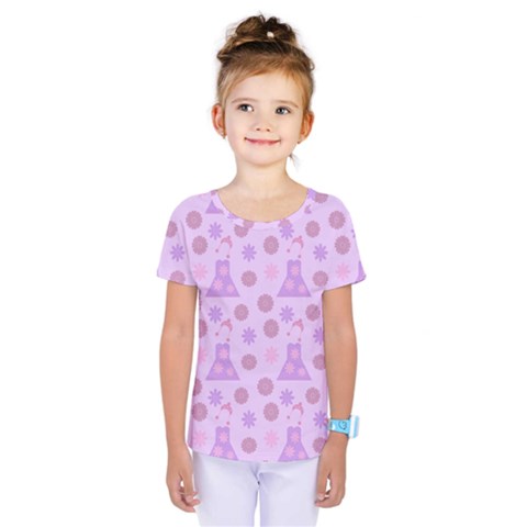 Violet Pink Flower Dress Kids  One Piece Tee by snowwhitegirl