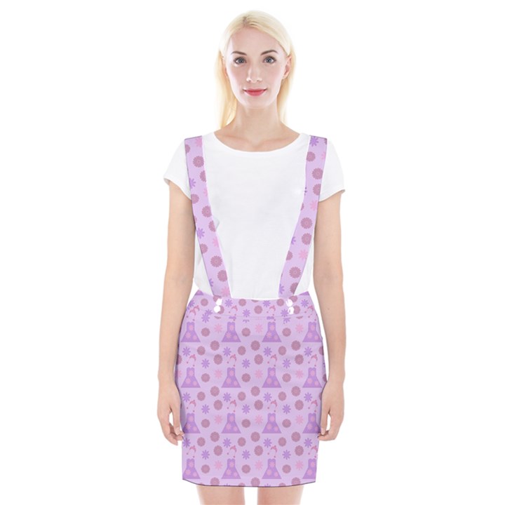 Violet Pink Flower Dress Braces Suspender Skirt