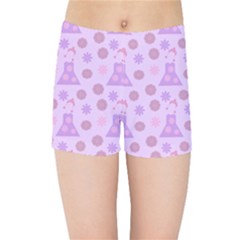 Violet Pink Flower Dress Kids Sports Shorts