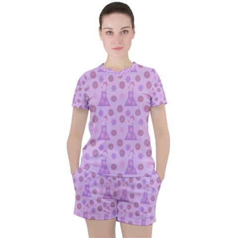 Violet Pink Flower Dress Women s Tee And Shorts Set by snowwhitegirl