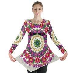 Fauna Fantasy Bohemian Midsummer Flower Style Long Sleeve Tunic  by pepitasart