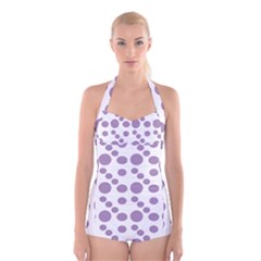 Violet Dots Boyleg Halter Swimsuit 