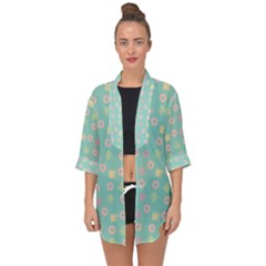 Teal Donuts And Milk Open Front Chiffon Kimono