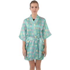 Teal Donuts And Milk Quarter Sleeve Kimono Robe