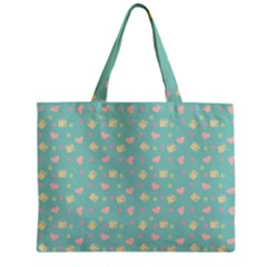 Teal Milk Hearts Zipper Mini Tote Bag