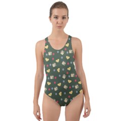 Green Milk Hearts Cut-out Back One Piece Swimsuit by snowwhitegirl