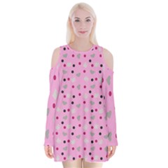 Pink Milk Hearts Velvet Long Sleeve Shoulder Cutout Dress by snowwhitegirl