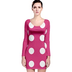 Pink Dot Long Sleeve Velvet Bodycon Dress