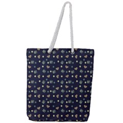 Blue Milk Hearts Full Print Rope Handle Tote (large)