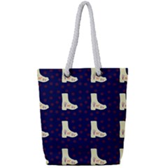 Navy Boots Full Print Rope Handle Tote (small)