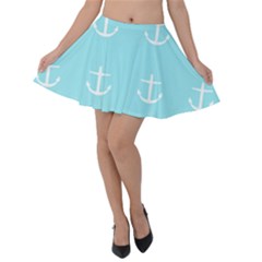 Aqua Anchor Velvet Skater Skirt by snowwhitegirl