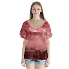 Red  Ocean Splash V-neck Flutter Sleeve Top by snowwhitegirl