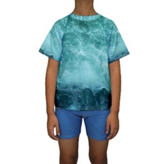 Green Ocean Splash Kids  Short Sleeve Swimwear by snowwhitegirl