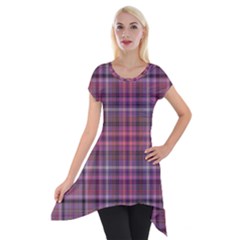 Pink Plaid Short Sleeve Side Drop Tunic by snowwhitegirl