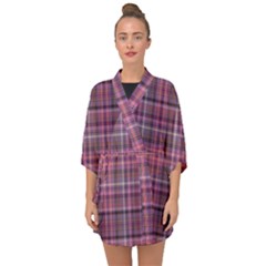 Pink Plaid Half Sleeve Chiffon Kimono by snowwhitegirl