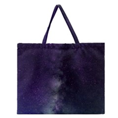 Galaxy Sky Purple Zipper Large Tote Bag