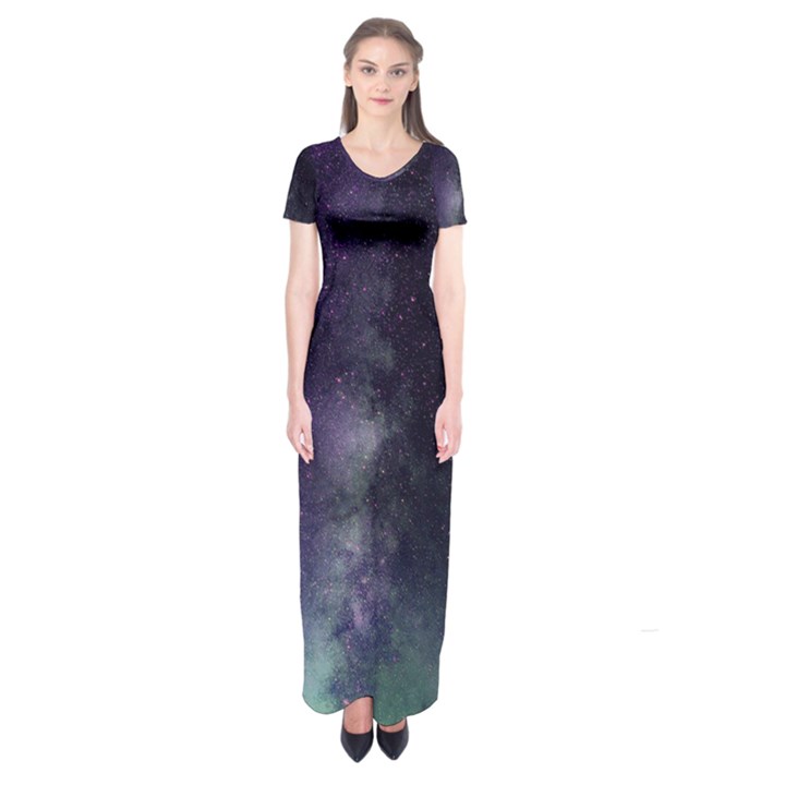 Galaxy Sky Purple Short Sleeve Maxi Dress