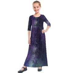 Galaxy Sky Purple Kids  Quarter Sleeve Maxi Dress