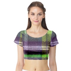 Neon Green Plaid Flannel Short Sleeve Crop Top by snowwhitegirl