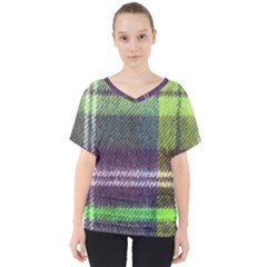 Neon Green Plaid Flannel V-neck Dolman Drape Top by snowwhitegirl